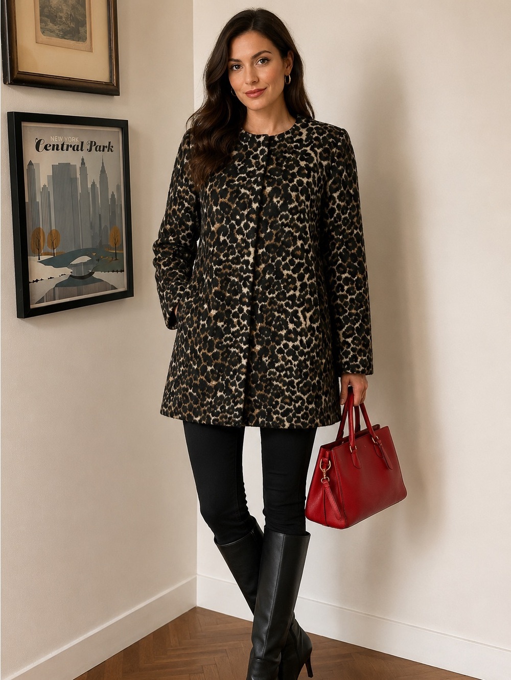 Nine West Animal Leopard Print Teddy Jacket SZ M